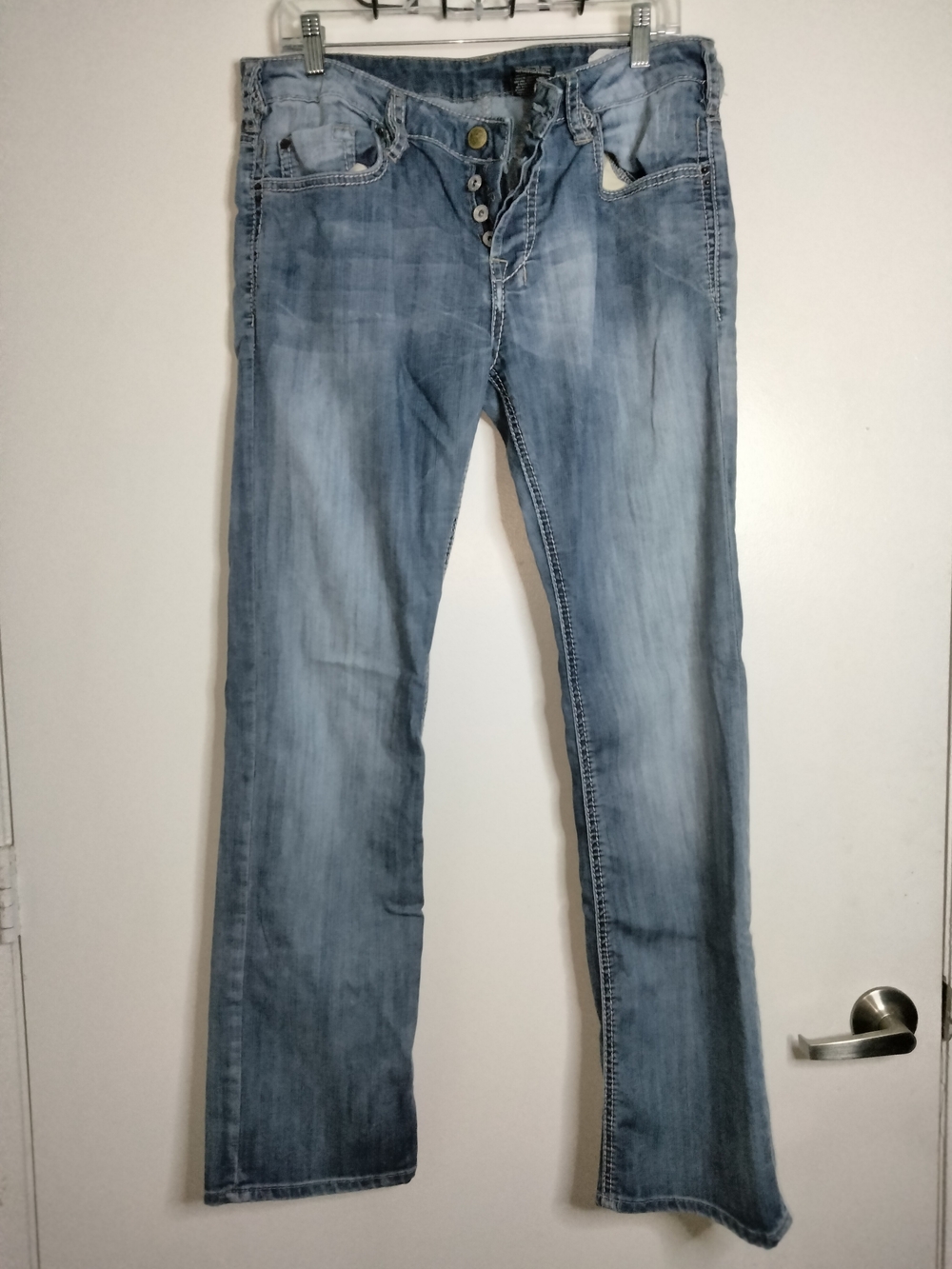 Buffalo David Bitton -Sz 33- Light Blue Wash Button Fly Straight-Leg Denim Jeans